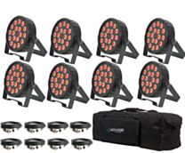 8X QTX PAR100 High Powered 3-in-1 LED  PAR CAN + Carry Bag & Leads Bundle