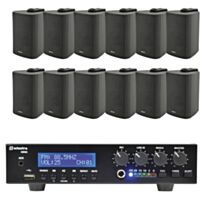 12 x 3" BC3V 100V Wall Speaker Package + Adastra UM90 BT / USB Media Amplifier + Wiring in Black