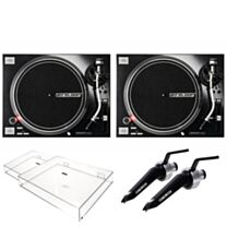 Twin Reloop RP-7000 MK2 Professional Turntable Bundle Inc Lids & Cartridges in Black