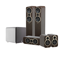 Q Acoustics 3050C 5.1 Cinema Pack – Claro Walnut with Q SUB100 10" Subwoofer – Satin White