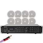 Adastra A4 Amp with 8X 6.5" Ceiling Speakers & Cable Bundle - White